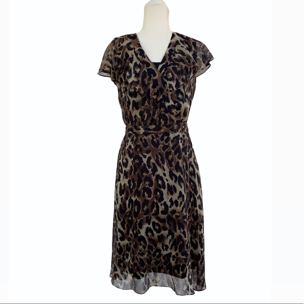 Leopard Print Midi Dress with Bell Sleeves by MSK